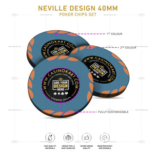 Customisable Poker Chips - Neville, Clay, 40mm, 14g - Acesfull