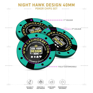 Customisable Poker Chips - Night Hawk, Clay, 40mm, 14g - Acesfull