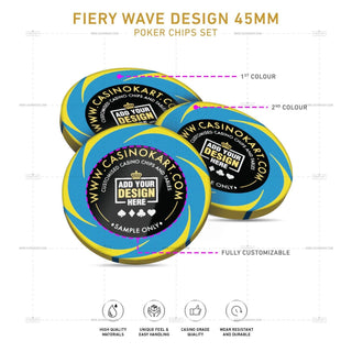 Customisable Poker Chips- Fiery Wave, Clay, 45mm, 18g - Acesfull