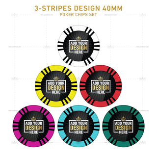 Customisable Poker Chips - 3 Stripes, Clay, 40mm, 14g - Acesfull