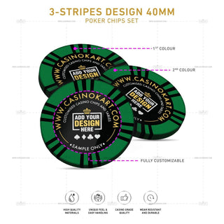 Customisable Poker Chips - 3 Stripes, Clay, 40mm, 14g - Acesfull