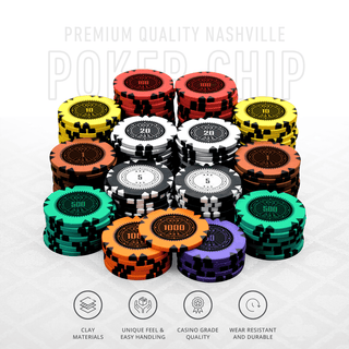 Nashville Series Poker Chipset - GR, 300/500 Pcs, Clay, 40mm, 14g - Acesfull