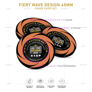 Customisable Poker Chips- Fiery Wave, Clay, 45mm, 18g - Acesfull