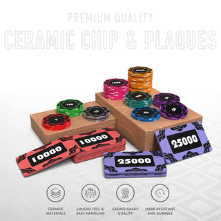 Petaluxe Poker Chipset - 300/500 Pcs, 10/20 Plaques, Ceramic, 40mm, 10g - Acesfull