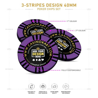 Customisable Poker Chips - 3 Stripes, Clay, 40mm, 14g - Acesfull