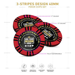 Customisable Poker Chips - 3 Stripes, Clay, 40mm, 14g - Acesfull