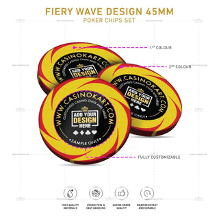 Customisable Poker Chips- Fiery Wave, Clay, 45mm, 18g - Acesfull