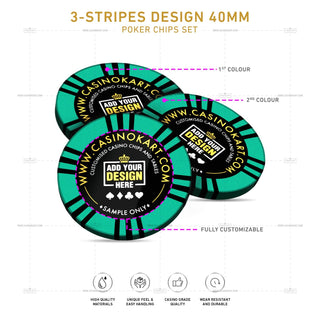 Customisable Gaming Chips - 3 Stripes, Clay, 40mm, 14g