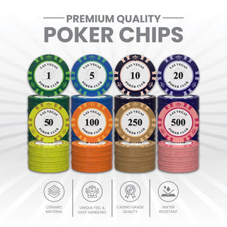 Las Vegas Poker Chipset - 300/500 Pcs, 10/20 Plaques, Ceramic, 40/45/50mm, 10/14/17g