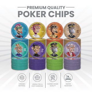 NFT Monkey Poker Chipset - 300/500 Pcs, 10/20 Plaques, Ceramic, 40/45/50mm, 10/14/17g