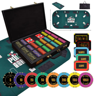 Nova Gilten Poker Chipset - GRG, 500/800/1000 Pcs, 30/50/80 Plaques, Clay, 40mm, 14g