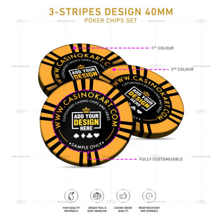 Customisable Gaming Chips - 3 Stripes, Clay, 40mm, 14g