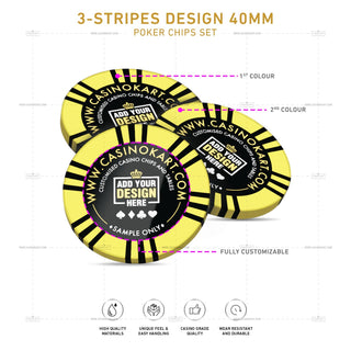 Customisable Gaming Chips - 3 Stripes, Clay, 40mm, 14g